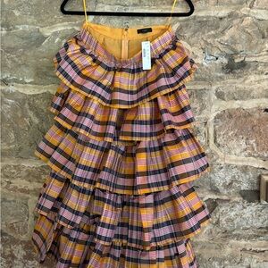 J. Crew Orange Bubble Midi Skirt with Ruffled Tiers
